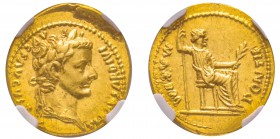 Tiberius 14-37 après J.-C.
Aureus, Gaule, Lugdunum (Lyon), 14-17 après J.-C., AU 7.75 g.
Avers : TI CAESAR DIVI AVG F AVGVSTVS Tête laurée de Tibère...