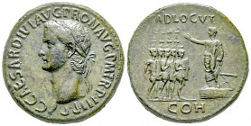 Caligula 37-41 après J.-C.
Sestertius, Rome, 40-41 après J.-C., AE 28.6 g.
Avers : C CAESAR DIVI AVG PRON AVG P M TRP III PP Tête laurée à gauche. ...