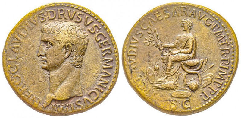 Claudius pour Nero Claudius Drusus 41-54
Sestertius, 41-42, AE 27.36 g.
Avers ...
