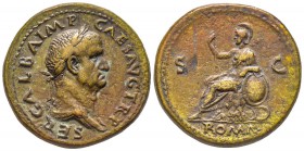 Galba 68-69
Sestertius, 68-69, AE 26.4 g.
Avers : SER GALBA IMP CAES AVG TRP Buste lauré et drapé à droite. /Revers : ROMA S - C Roma, portant une l...