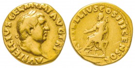 Vitellius 69
Aureus, Rome, 69, AU 7.02 g.
Avers : A VITELLIVS GERM IMP AVG TR P Tête laurée à droite. /Revers : L VITELLIVS COS III CENSOR Vitellius...