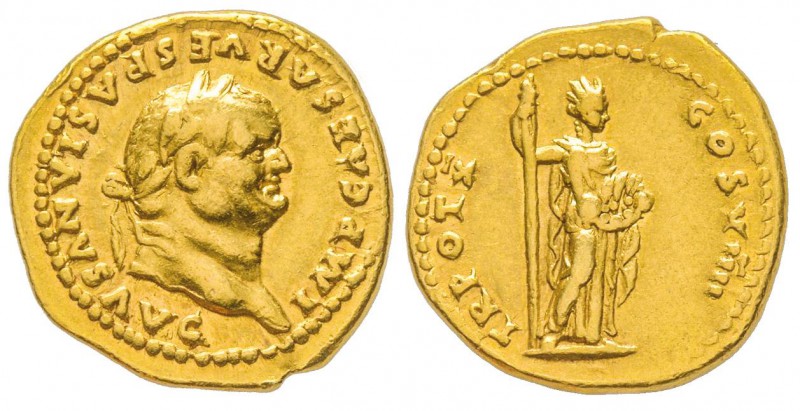 Vespasianus 69-79 
Aureus, Rome, 79, AU 7.32 g.
Avers : IMP CAESAR VESPASIANVS...