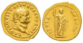 Vespasianus 69-79 
Aureus, Rome, 79, AU 7.32 g.
Avers : IMP CAESAR VESPASIANVS AVG Tête laurée à droite. /Revers : TR POT X COS VIIII Une femme, deb...