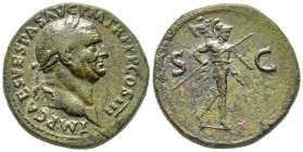 Vespasianus 69-79 
Sestertius, Rome, 71, AE 24.7 g.
Avers : IMP CAES VESPAS AVG P M TR P P P COS III Tête laurée à droite. /Revers : S - C Mars avan...