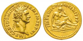 Domitianus 81-96
Aureus, Rome, 87, AU 7.57 g.
Avers : IMP CAES DOMIT AVG GERM P M TR P VI Tête laurée à droite 
Revers : IMP XIIII COS XIII CENS P ...