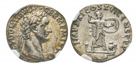 Domitianus 81-96
Denarius, 81-96, AG 3.46 g.
Ref : C. 289, RIC 771 Conservation : NGC AU 5/5 - 5/5