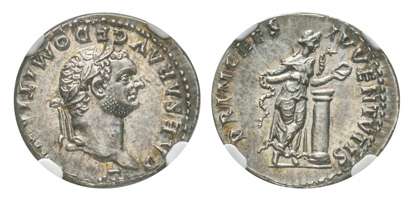 Domitianus 81-96
Denarius, 81-96, AG 3.48 g.
Avers : CAESAR AVG F DOMITIANVS C...