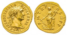 Traianus 98-117
Aureus, Rome, 98, AU 7.35 g.
Avers : IMP CAES NERVA TRAIAN AVG GERM Tête laurée à droite. 
Revers : P M TR P COS II P P Fortuna deb...