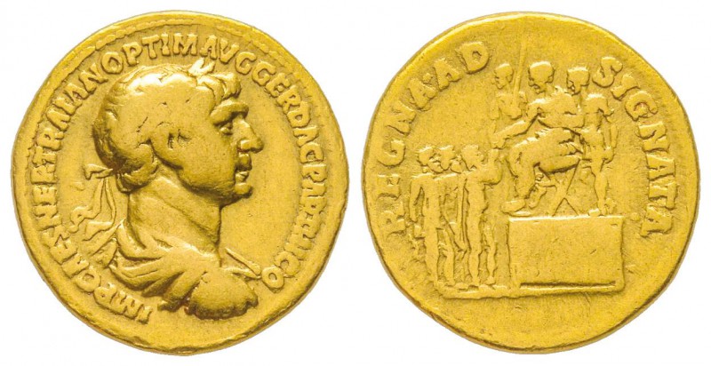 Traianus 98-117
Aureus, Rome, 116, AU 6.95 g.
Avers : IMP CAES NER TRAIANO OPT...