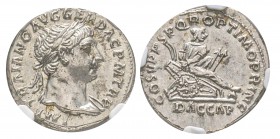 Traianus 98-117
Denarius, Rome, 103-111, AG 3.47 g.
Avers : IMP TRAIANO AVG GER DAC P M TR P Tête laurée à droite 
Revers : COS V P P SPQR OPTIMO P...