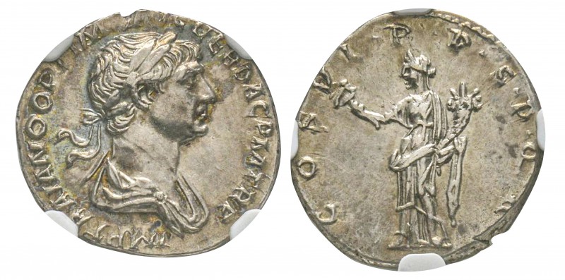 Traianus 98-117
Denarius, Rome, 114-117, AG 3.49 g.
Ref : C. 109, RIC 301 Cons...