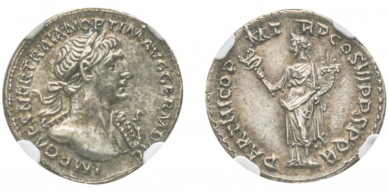 Traianus 98-117
Denarius, Rome, 116-117, AG 3.17 g.
Avers : IMP CAES NER TRAIA...