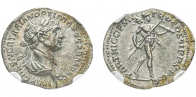 Traianus 98-117
Denarius, Rome, 114-117, AG 3.29 g.
Ref : C. 190, RIC 331 Conservation : NGC AU 5/5 - 5/5