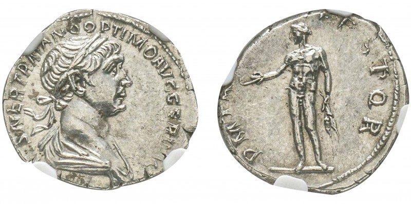 Traianus 98-117
Denarius, Rome, 114-116, AG 3.46 g. Ref : C. 276, RIC 347 Conse...