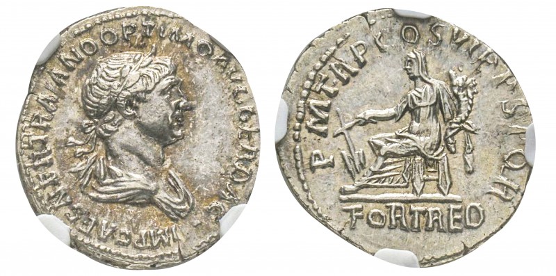 Traianus 98-117
Denarius, Rome, 114-116, AG 2.99 g. Ref : C. 153 var., RIC 318 ...