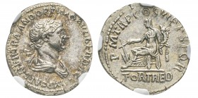 Traianus 98-117
Denarius, Rome, 114-116, AG 2.99 g. Ref : C. 153 var., RIC 318 Conservation : NGC AU 4/5 - 4/5