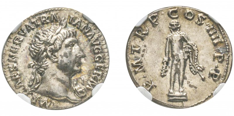 Traianus 98-117
Denarius, Rome, 100, AG 3.48 g. Ref : C. 234, RIC 49 Conservati...