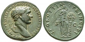 Traianus 98-117
Sestertius, Rome, 104-107, AE 25.48 g.
Avers : IMP CAES NERVAE TRAIANO AVG GER DAC P M TR P COS V P P Buste lauré à droite. 
Revers...