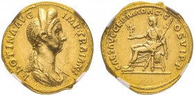 Plotina 105-122 (épouse de Trajan)
Aureus, Rome, 112-115, AU 7.22 g. 
Avers : PLOTINA AVG IMP TRAIANI Buste diadèmé et drapé à droite. 
Revers : CA...