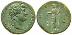 Hadrianus 117-138
Sestertius, Rome, 125-128, AE 27.58 g.
Avers : HADRIANVS AVGVSTVS 
Buste lauré à droite avec une draperie sur l’épaule gauche. /R...