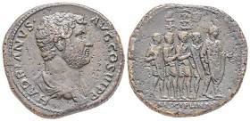 Hadrianus 117-138
Sestertius, Rome, 134-138, AE 28.86 g.
Avers : HADRIANVS AVG COS III PP Tête laurée à droite. /Revers : DISCIPLIN AVG S C Hadrian ...