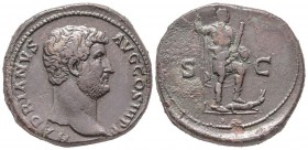 Hadrianus 117-138
Sestertius, Rome, 134-138, AE 29.33 g.
Avers : HADRIANVS - AVG COS III P P Buste lauré et drapé à droite. /Revers : S - C L’empere...