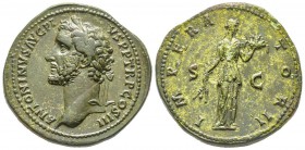 Antoninus Pius 138-161
Sestertius, Rome, 143-144, AE 25.78 g.
Avers : ANTONINVS AVG PIVS P P TR P COS III Tête laurée à droite. /Revers : IMPERATOR ...