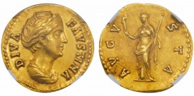 Antoninus Pius pour Faustina Augusta 138-141 Aureus, Rome, 141-161, AU 7.39 g.
Avers : DIVA FAVSTINA Buste drapé à droite. /Revers : AVGVSTA Ceres vo...