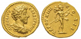 Marcus Aurelius 161-180 
Aureus, Rome, 159-160, AU 7.21 g.
Avers : AVRELIVS CAES AVG P II F Buste drapé et cuirassé à droite. 
Revers : TR POT XIII...