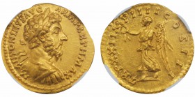 Marcus Aurelius 161-180
Aureus, Rome, 166-167, AU 7.34 g.
Avers : M ANTONINVS AVG - ARM PARTH MAX Buste lauré et cuirassé à droite. 
Revers : TR P ...