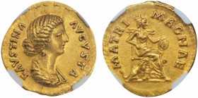 Marcus Aurelius pour Faustina II, Augusta 147-176
Aureus, Rome, 161-176, AU 7.31 g.
Avers : FAVSTINA AVGVSTA Buste drapé à droite /Revers : MATRI MA...