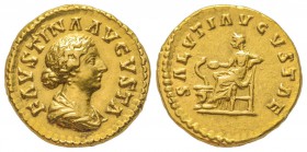 Marcus Aurelius pour Faustina II, Augusta 147-176
Aureus, Rome, 161-176, AU 7.23 g.
Avers : FAVSTINA AVGVSTA Buste drapé à droite. /Revers : SALVTI ...
