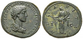 Marcus Aurelius pour Commodus Caesar
Sestertius Rome, 179, AE 28.95 g.
Avers : M AVREL COMMODO CAES AVG FIL GERM SARM Buste cuirassé à droite, tête ...
