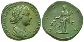 Lucius Verus pour Lucilla 
Sestertius, Rome, 164-169, AE 26.79 g.
Avers : LVCILLAE AVG ANTONINI AVG F Buste drapé à droite. /Revers : VESTA S-C Vest...