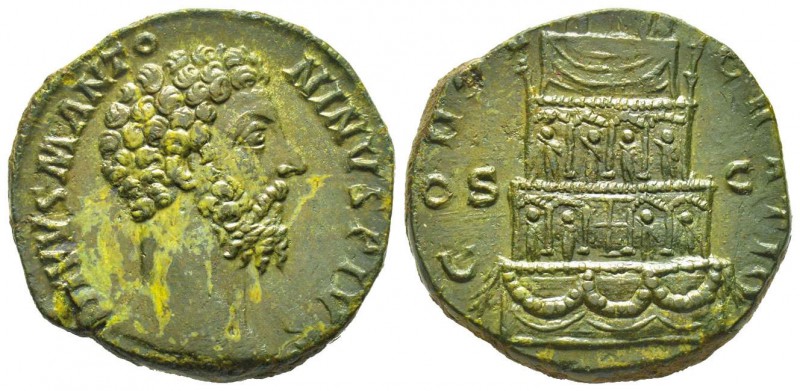 Commodus pour Divus Marcus Aurelius
Sestertius, Rome, 161-180, AE 18.88 g.
Ave...