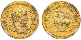 Septimius Severus 193-211 
Aureus, Rome, 202-210, AU 7.56 g.
Avers : SEVERVS PIVS AVG Tête laurée à droite /Revers : VIRTVS AVGVSTORVM Septimus Seve...