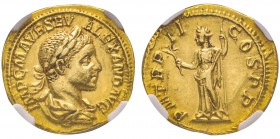 Severus Alexander 222-235 
Aureus, Rome, 223, AU 6.08 g.
Avers : IMP C M AVR SEV ALEXAND AVG Buste lauré et drapé à droite. /Revers : P M TR P II CO...