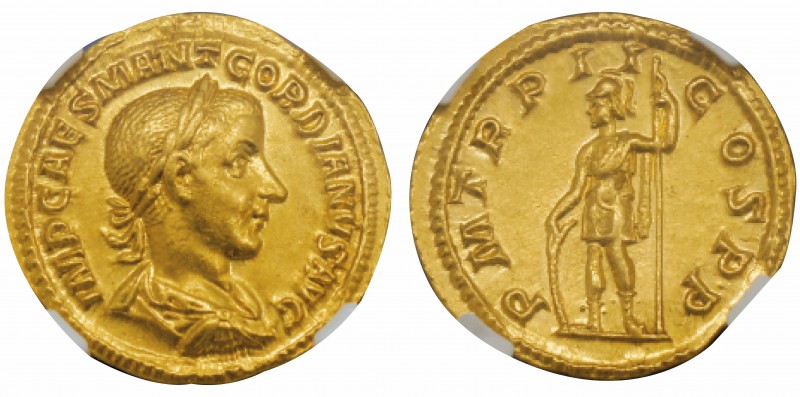 Gordianus III 238-244 
Aureus, Rome, 239, AU 4.51 g.
Avers : IMP CAES M ANT GO...