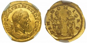 Traianus Decius 249-251 
Aureus, Rome, 249-251, AU 4.76 g.
Avers : IMP C M Q TRAIANVS DECIVS AVG Buste lauré, drapé et cuirassé à droite. /Revers : ...