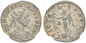 Carus 282-283
Antoninianus, Lugdunum (Lyon), 282, Billon 3.5 g.
Avers : IMP C M AVR CARVS AVG Buste rayé, casqué et cuirassé à droite. /Revers : VIC...