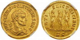 Diocletianus 284-305 
Aureus, Cyzicus, 284-305, AU 5.35 g.
Avers : IMP C C VAL DIOCLETANVS AVG Buste lauré, drapé et cuirassé à droite /Revers : FAT...