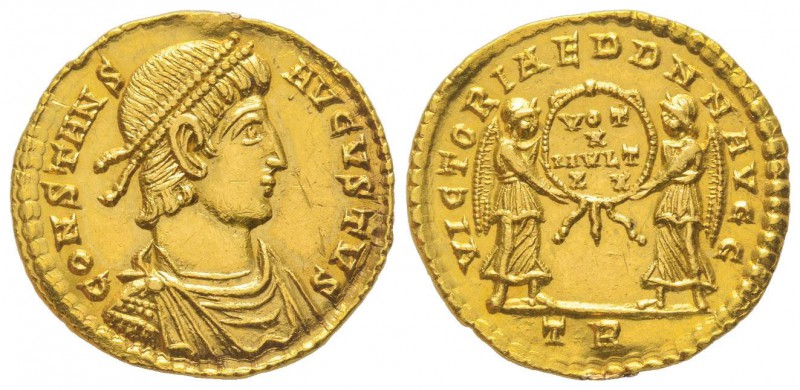 Constans 337-350
Solidus, Treviri, 345, AU 4.45 g.
Ref : C 171, RIC 129, Dep. ...