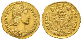 Constantius II 337-361
Solidus, Aquileia, 337-350, AU 4.46 g.
Ref : RIC VIII 179, Paolucci 440
Ex vente NAC 27, 12 mai 2004, Lot 516 Conservation :...