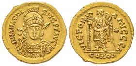 Théoderic, 493-526, Monnayage au nom de Anastasius
Solidus, Rome, 492-518, AU 4.4 g.
Avers : N ANASTASIVS P F AVC Visage aux trois quarts diadèmé, c...