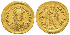 Athalaric 526-534 au nom et au type de Justinien 1er 
Solidus, Rome, AU 4.25 g.
Avers : DN IVSTINIANVS P F AVG Buste diadèmé, drapé et cuirassé à dr...