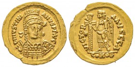 Athalaric 526-534 au nom et au type de Justinien 1er 
Solidus, Rome, AU 4.42 g.
Avers : DN IVSTINIANVS P F AVG Buste diadèmé, drapé et cuirassé à dr...