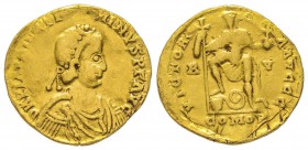 Monnayage au nom de Valentinianus III 425-455
Solidus, Pseudo-Ravenna, 425-455, AU 4.17 g.
Ref : RIC 3715 Conservation : rayures, B