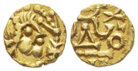 Mérovingiens, Sigebert III 639-656
Tremissis, Banassac, vers 639-645, AU 1.24 g.
Avers : Tête diadèmée à droite.
Revers : GAVALETANO Calice à deux ...
