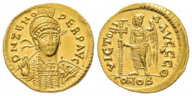 Zeno 476-491
Solidus, Constantinople, 476-491, AU 4.45 g.
Ref : RIC 911, Dep. 108/1 
Conservation : Superbe