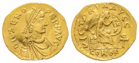 Zeno 476-491
Semissis, Constantinople, 476-491, AU 1.72 g.
Ref : RIC 913, Dep. 109/1 
Conservation : TTB. Traces de monture